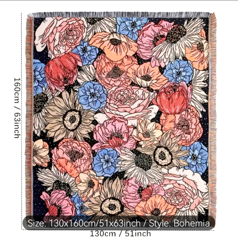 Bohemia Floral woven Throw Blanket - Multicolor